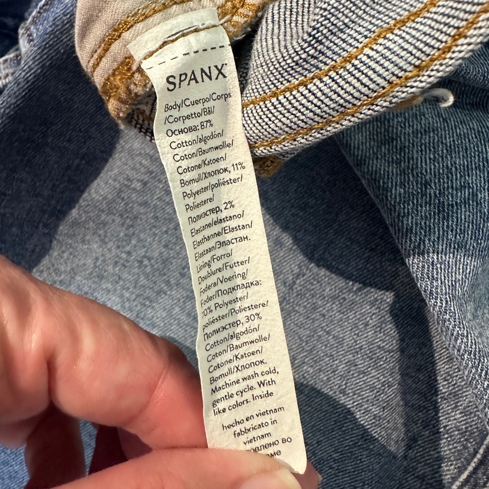 Spanx Women's High Rise Kick Flare Jeans Medium Tall Blue Stretch Pull-On Denim - Picture 9 of 9